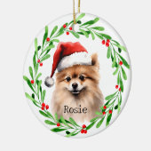 クリスマスドッグポメラニア犬ホリデーズペット セラミックオーナメント (左)