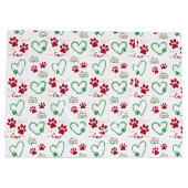 クリスマスドッグポープリントと愛のハートフェスティバル ラージペーパーバッグ (裏面)