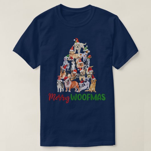 クリスマスドッグメリーズツリーブーフマスキュートおもしろいクリスマス Tシャツ (デザイン正面)