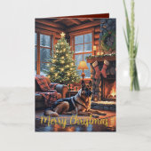 クリスマスドッグヴィンテージホリデー 箔グリーティングカード (正面)