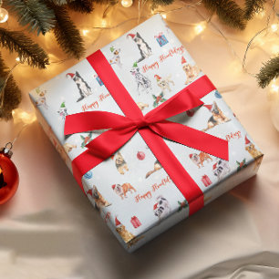 クリスマスドッグ愛好家ハッピーハウデイ ラッピングペーパー