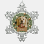 クリスマスドッグ文字フォトリース名休日 スノーフレークピューターオーナメント (正面)