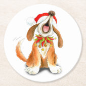 クリスマスドッグ歌唱アート紙コースター ラウンドペーパーコースター (正面)