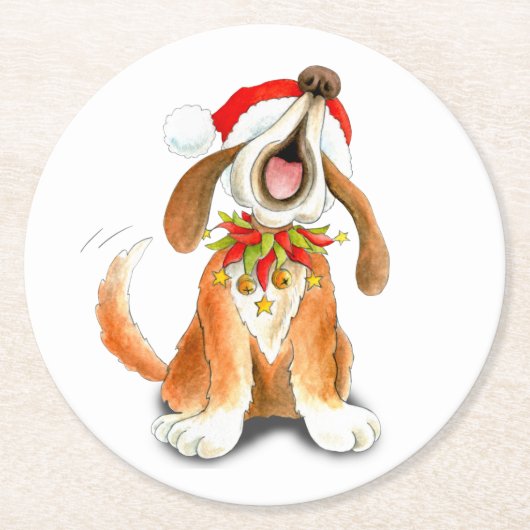 クリスマスドッグ歌唱アート紙コースター ラウンドペーパーコースター (正面)