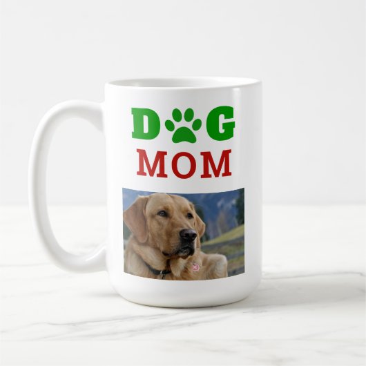 クリスマスドッグ母ポープリントスノーフレーク写真 コーヒーマグカップ (左)