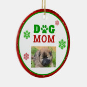 クリスマスドッグ母ポープリントスノーフレーク写真 セラミックオーナメント (右)