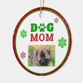 クリスマスドッグ母ポープリントスノーフレーク写真 セラミックオーナメント (左)