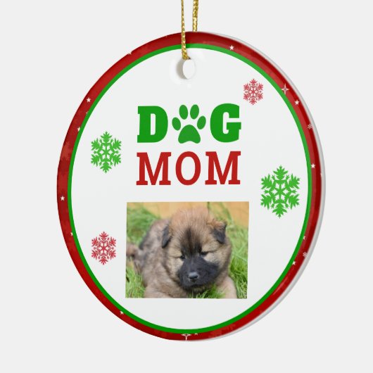 クリスマスドッグ母ポープリントスノーフレーク写真 セラミックオーナメント (左)