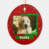 クリスマスドッグ猫フォトペットネームかわいい赤 セラミックオーナメント (左)