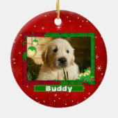 クリスマスドッグ猫フォトペットネームかわいい赤 セラミックオーナメント (裏面)