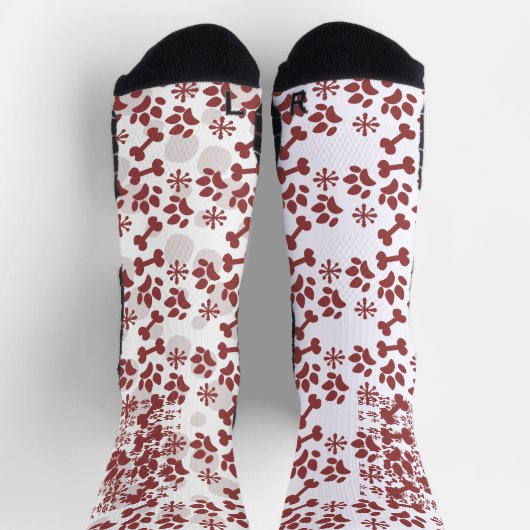 クリスマスドッグ猫ペット骨スノーフレーク模様 ソックス (上部)