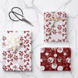 クリスマスドッグ猫ペット骨スノーフレーク模様 ラッピングペーパーシート