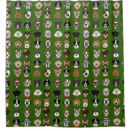 クリスマスドッグ顔パターン シャワーカーテン