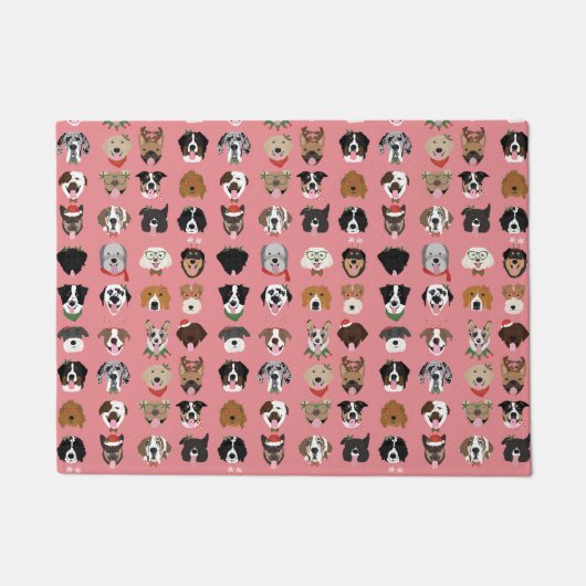 クリスマスドッグ顔パターン ドアマット (正面)