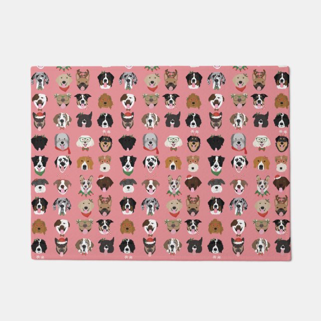 クリスマスドッグ顔パターン ドアマット (正面)