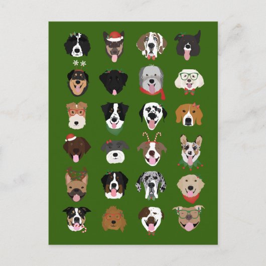 クリスマスドッグ顔パターン ポストカード (正面)