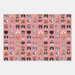 クリスマスドッグ顔パターン ラッピングペーパーシート