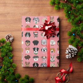 クリスマスドッグ顔パターン ラッピングペーパー