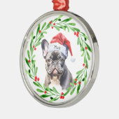 クリスマスドッグ黒フレンチブルドッグサフランスのンタ メタルオーナメント (左)