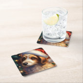 クリスマスドッグ2 スクエアペーパーコースター (インサイチュ)