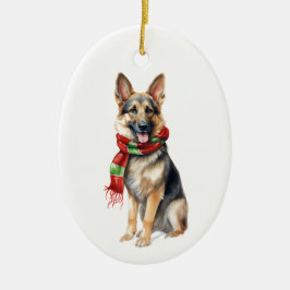 クリスマスドッグ、ホリデードイツの羊飼い セラミックオーナメント