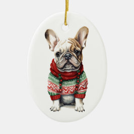 クリスマスドッグ、ホリデーフランス語、ブルドッグ セラミックオーナメント