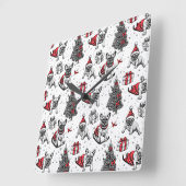 クリスマスドッグinアートブックスタイルスケッチ スクエア壁時計 (傾斜)