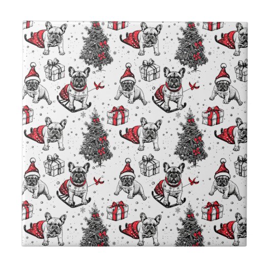 クリスマスドッグinアートブックスタイルスケッチ タイル (正面)