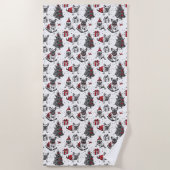 クリスマスドッグinアートブックスタイルスケッチ ビーチタオル (正面)