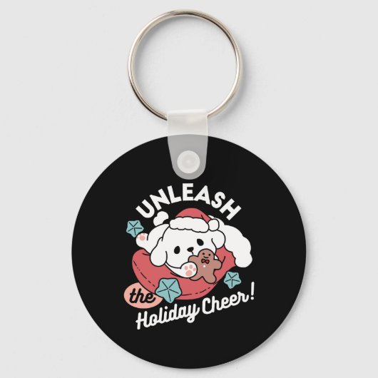 クリスマスドッグinサンタハット – ペットのための休日応援 キーホルダー (正面)