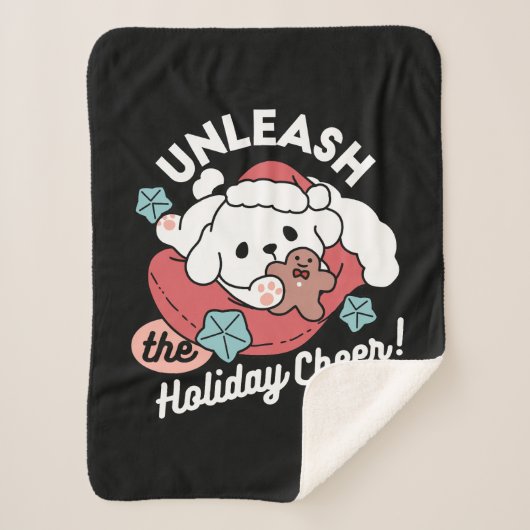 クリスマスドッグinサンタハット – ペットのための休日応援 シェルパブランケット (正面)