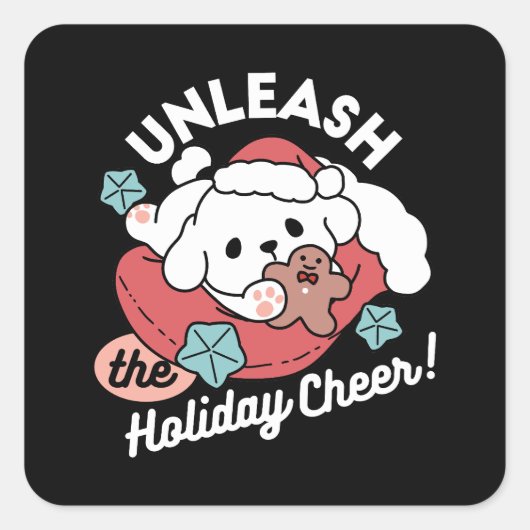 クリスマスドッグinサンタハット – ペットのための休日応援 スクエアシール (正面)