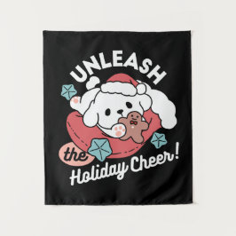 クリスマスドッグinサンタハット – ペットのための休日応援 タペストリー