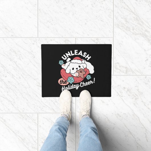 クリスマスドッグinサンタハット – ペットのための休日応援 ドアマット (室内)