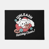 クリスマスドッグinサンタハット – ペットのための休日応援 ドアマット (正面)