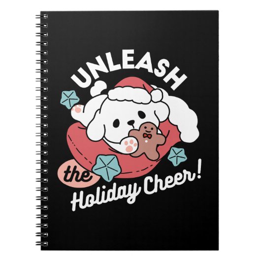 クリスマスドッグinサンタハット – ペットのための休日応援 ノートブック (正面)