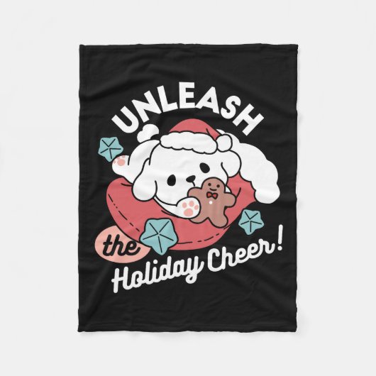 クリスマスドッグinサンタハット – ペットのための休日応援 フリースブランケット (正面)