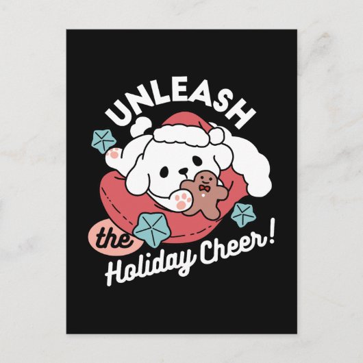 クリスマスドッグinサンタハット – ペットのための休日応援 ポストカード (正面)