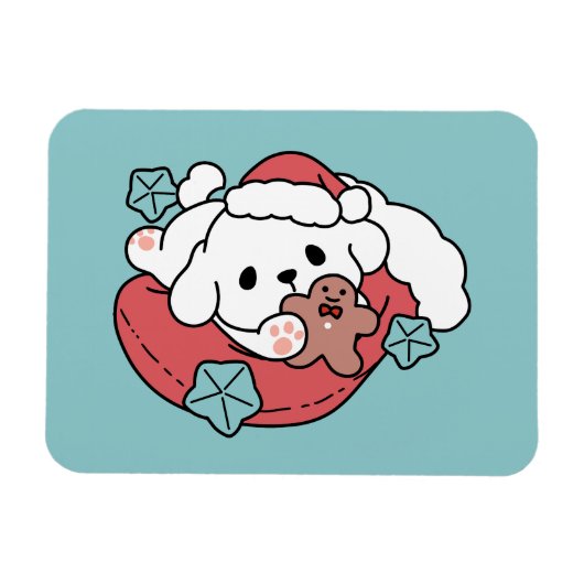 クリスマスドッグinサンタハット – ペットのための休日応援 マグネット (横)