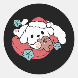 クリスマスドッグinサンタハット – ペットのための休日応援 ラウンドシール