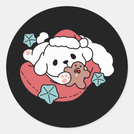 クリスマスドッグinサンタハット – ペットのための休日応援 ラウンドシール (正面)