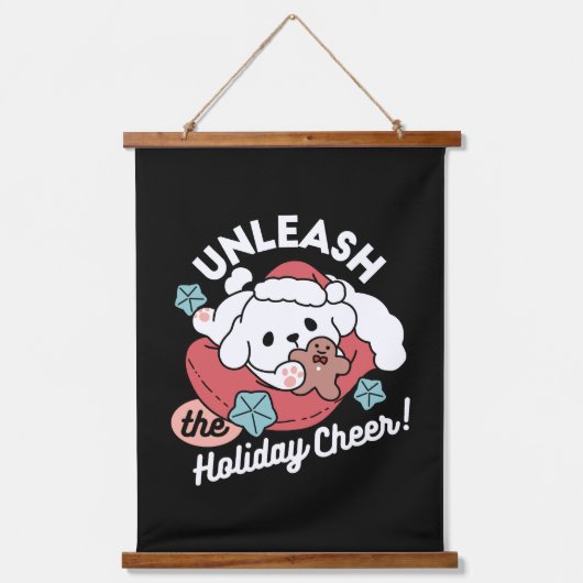 クリスマスドッグinサンタハット – ペットのための休日応援 吊り下げ型タペストリー (正面)