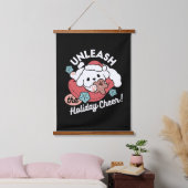 クリスマスドッグinサンタハット – ペットのための休日応援 吊り下げ型タペストリー (寝室)