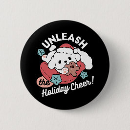 クリスマスドッグinサンタハット – ペットのための休日応援 缶バッジ