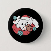クリスマスドッグinサンタハット – ペットのための休日応援 缶バッジ (正面)