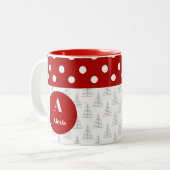 クリスマスドット&ツリーの名前をカスタムするとメッセージ ツートーンマグカップ (正面左)