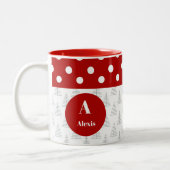 クリスマスドット&ツリーの名前をカスタムするとメッセージ ツートーンマグカップ (左)