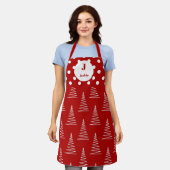 クリスマスドット&ツリー名前をカスタムする エプロン (着用した状態)