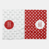 クリスマスドット&ツリー名前をカスタムする キッチンタオル (横)