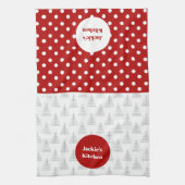 クリスマスドット&ツリー名前をカスタムする キッチンタオル (縦)